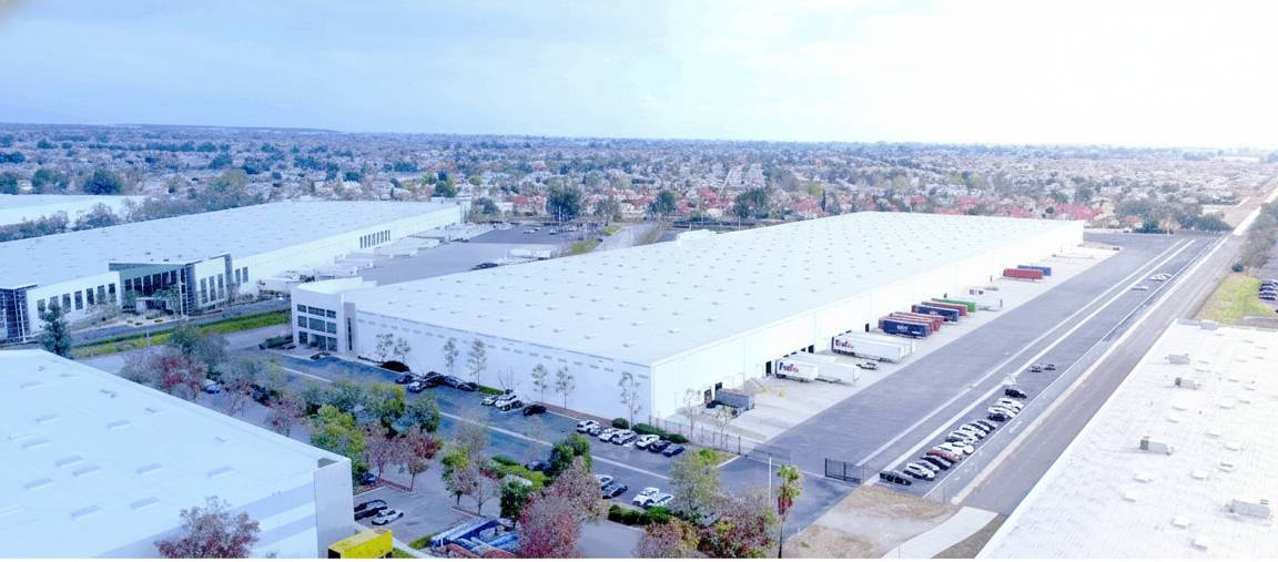 Aerial view of warehouses