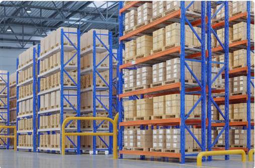 Warehouse interior with storage racks